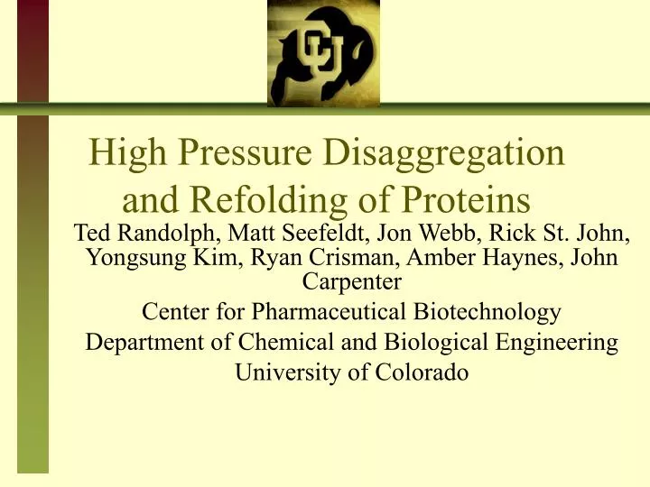 high pressure disaggregation and refolding of proteins