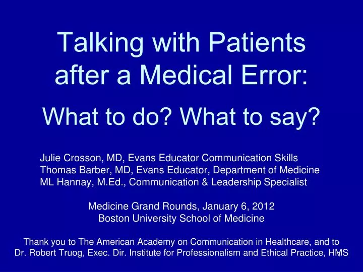 talking with patients after a medical error what to do what to say