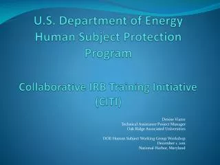 U.S. Department of Energy Human Subject Protection Program Collaborative IRB Training Initiative (CITI)