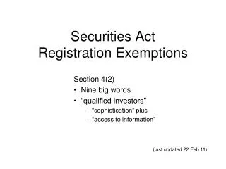 Securities Act Registration Exemptions