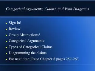 Categorical Arguments, Claims, and Venn Diagrams