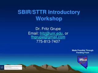 SBIR/STTR Introductory Workshop