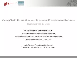Value Chain Promotion and Business Environment Reforms Experiences from Sri Lanka