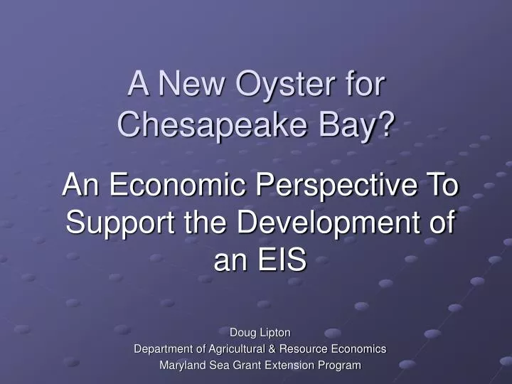 a new oyster for chesapeake bay
