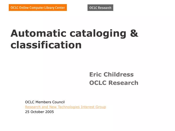 automatic cataloging classification
