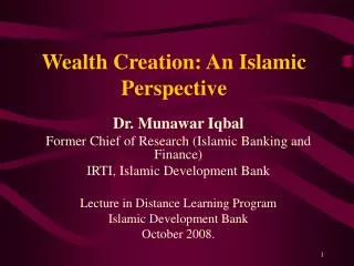 Wealth Creation: An Islamic Perspective