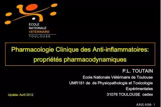 Pharmacologie Clinique des Anti-inflammatoires: propriétés pharmacodynamiques