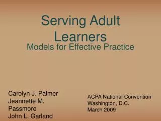Serving Adult Learners