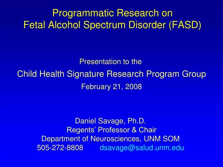 programmatic research on fetal alcohol spectrum disorder fasd