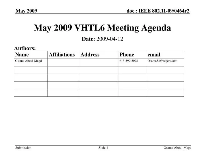 may 2009 vhtl6 meeting agenda