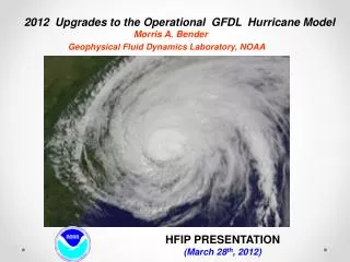 2012 Upgrades to the Operational GFDL Hurricane Model Morris A. Bender Geophysical Fluid Dynamics Laboratory, NOA
