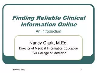 Finding Reliable Clinical Information Online