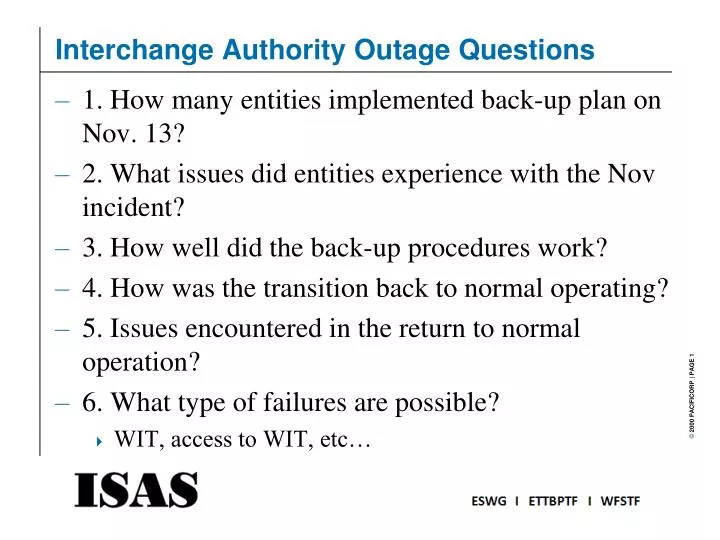 interchange authority outage questions