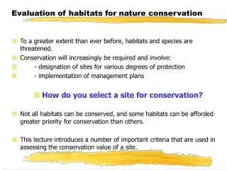 Evaluation of habitats for nature conservation