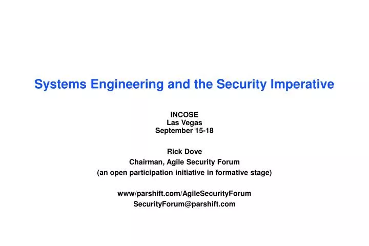 systems engineering and the security imperative