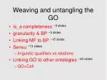 Weaving and untangling the GO