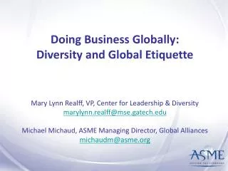Doing Business Globally: Diversity and Global Etiquette