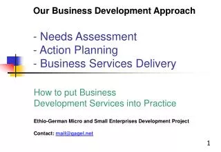 Our Business Development Approach - Needs Assessment - Action Planning - Business Services Delivery