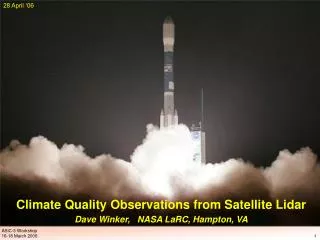 Climate Quality Observations from Satellite Lidar Dave Winker, NASA LaRC, Hampton, VA