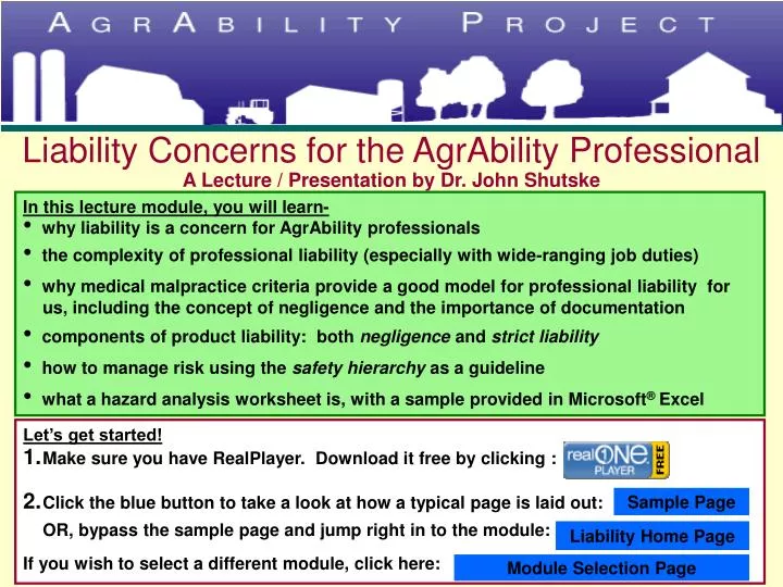 liability concerns for the agrability professional a lecture presentation by dr john shutske