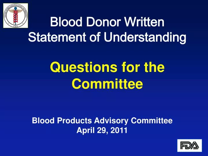 blood donor written statement of understanding questions for the committee
