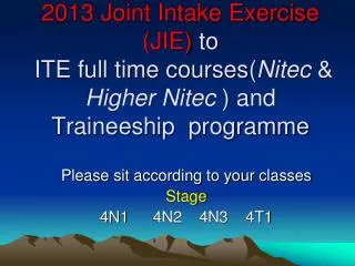 2013 Joint Intake Exercise (JIE) to ITE full time courses( Nitec &amp; Higher Nitec ) and Traineeship programme
