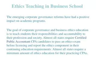 Ethics Teaching in Business School