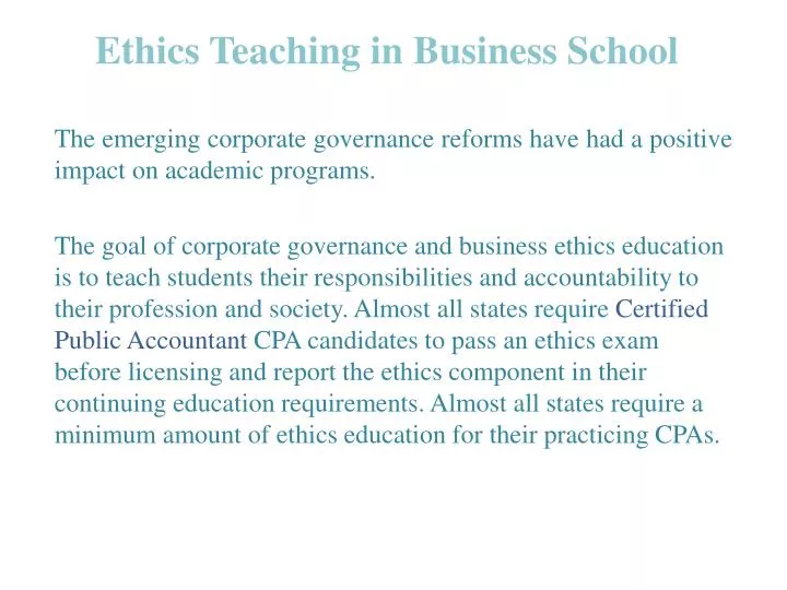 ethics teaching in business school