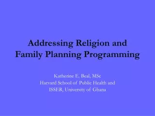 Addressing Religion and Family Planning Programming
