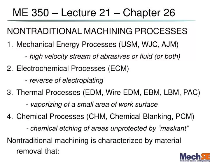 me 350 lecture 21 chapter 26