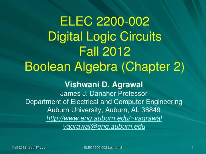 elec 2200 002 digital logic circuits fall 2012 boolean algebra chapter 2