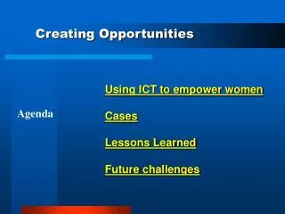 Using ICT to empower women Cases Lessons Learned Future challenges