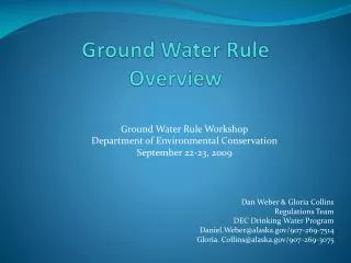 Ground Water Rule Overview