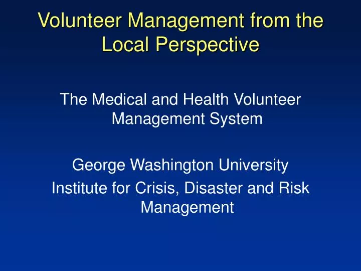volunteer management from the local perspective