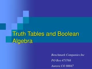 Truth Tables and Boolean Algebra