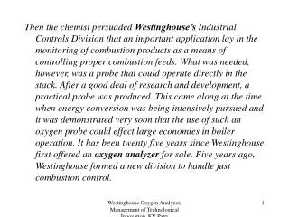 Westinghouse Oxygen Analyzer, Management of Technological Innovation, KV Patri