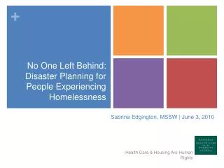 No One Left Behind: Disaster Planning for People Experiencing Homelessness