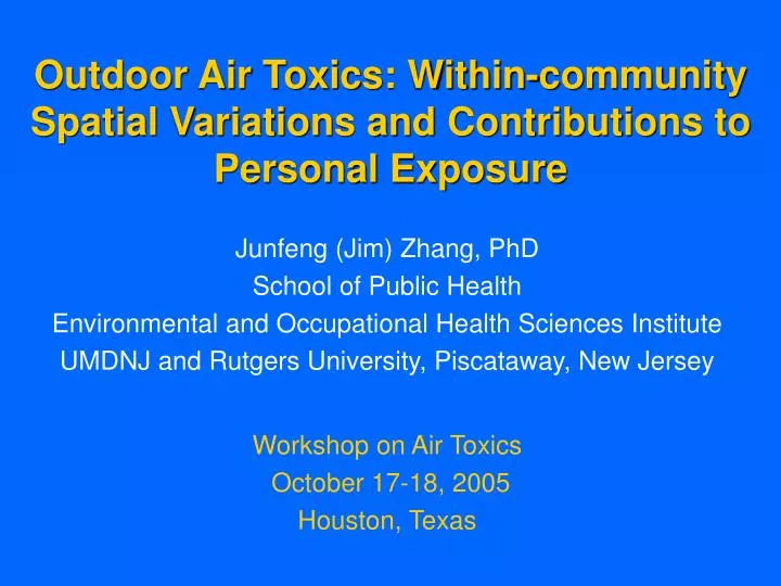 outdoor air toxics within community spatial variations and contributions to personal exposure