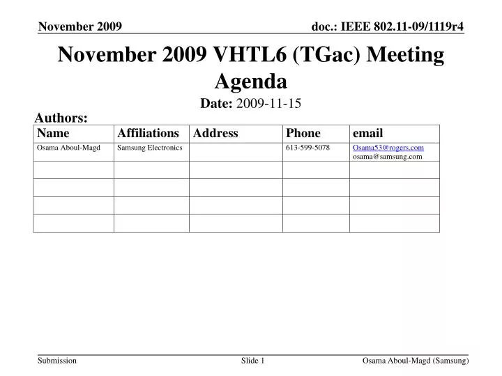 november 2009 vhtl6 tgac meeting agenda