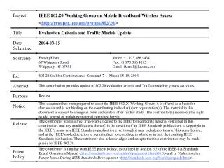 802.20 Evaluation Criteria and 	Traffic Models Update