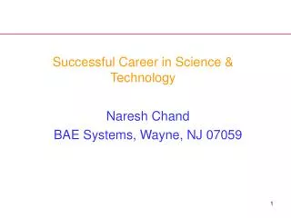 Successful Career in Science &amp; Technology