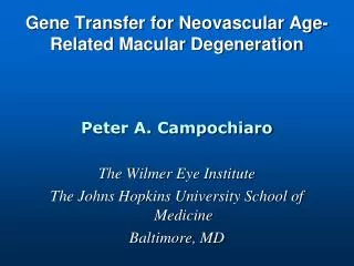Gene Transfer for Neovascular Age-Related Macular Degeneration