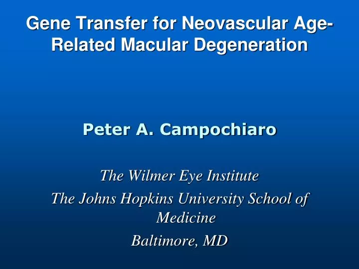 gene transfer for neovascular age related macular degeneration