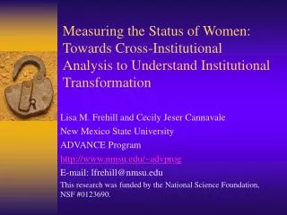 Measuring the Status of Women: Towards Cross-Institutional Analysis to Understand Institutional Transformation