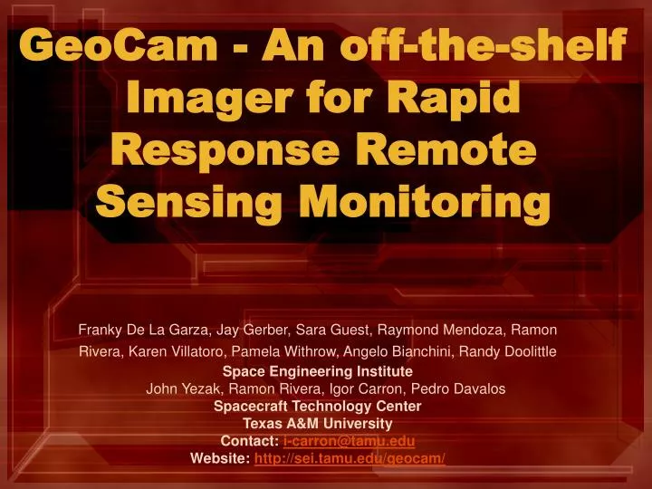 geocam an off the shelf imager for rapid response remote sensing monitoring