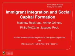 Immigrant Integration and Social Capital Formation.