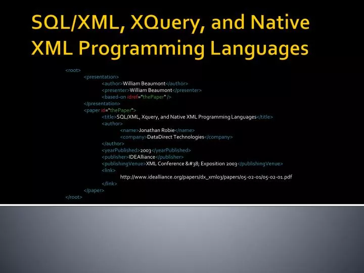 sql xml xquery and native xml programming languages