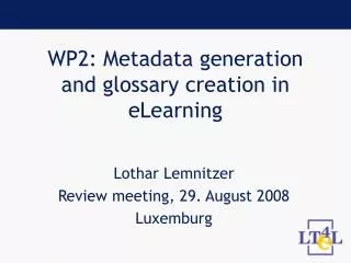WP2: Metadata generation and glossary creation in eLearning
