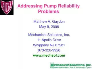 Addressing Pump Reliability Problems