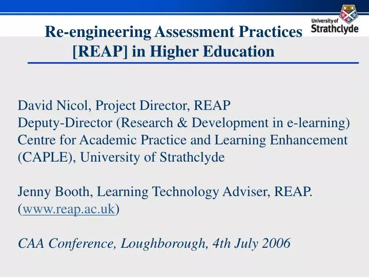 re engineering assessment practices reap in higher education